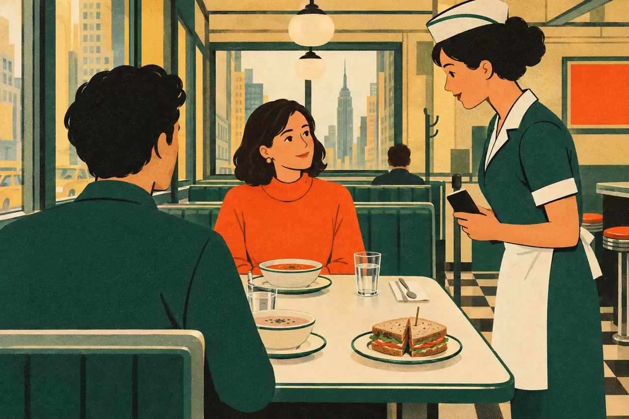 Sending it back nicely. You are having lunch at a diner in Midtown Manhattan.