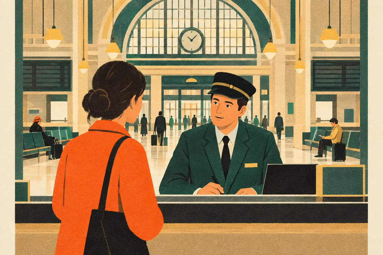 Delays & missed connections. You're at Penn Station and your train from Washington came in late, so you missed your connection to Boston.