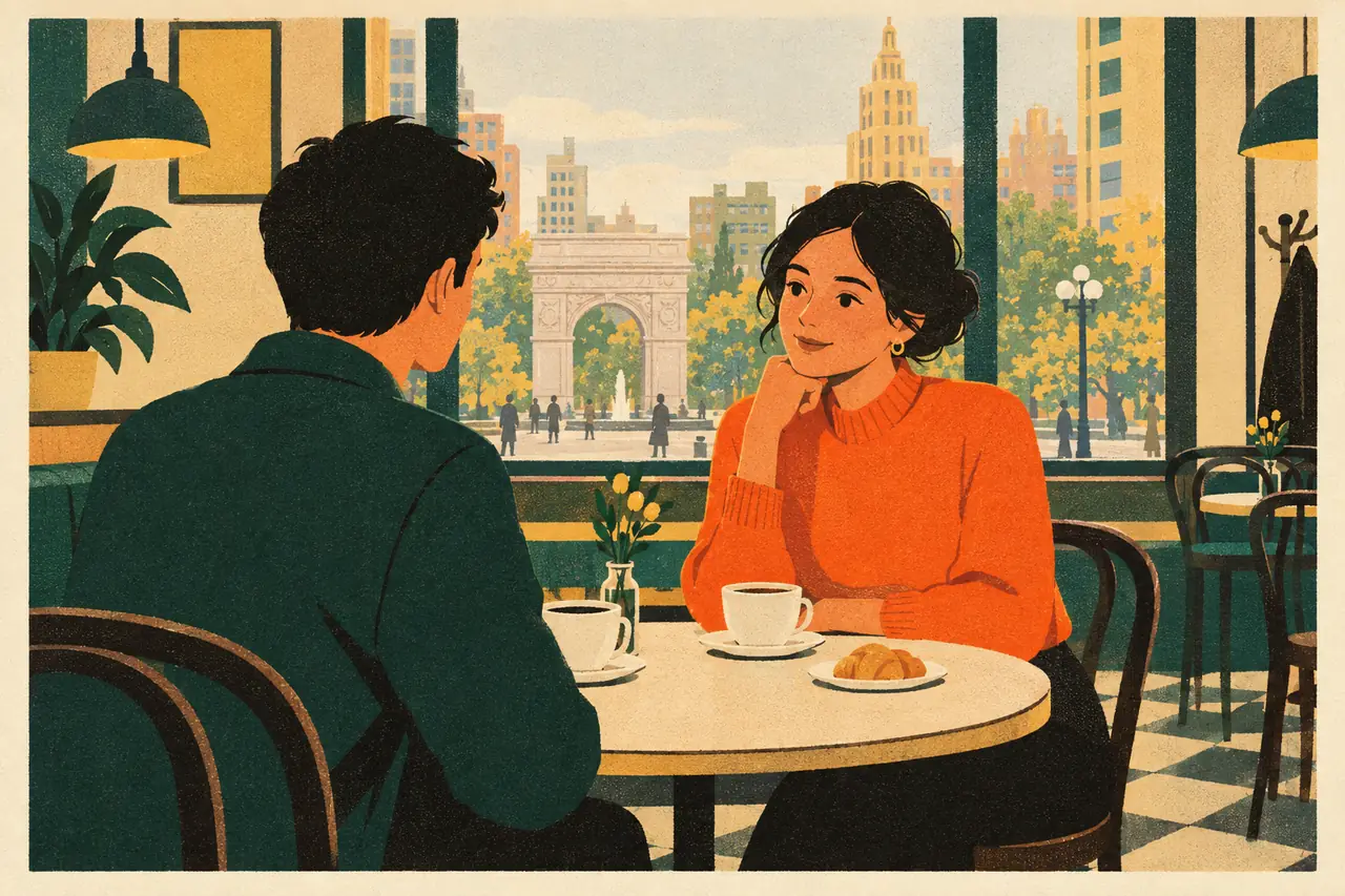 How you are feeling. You're getting coffee with a coworker in a quiet café near Union Square after a long week.