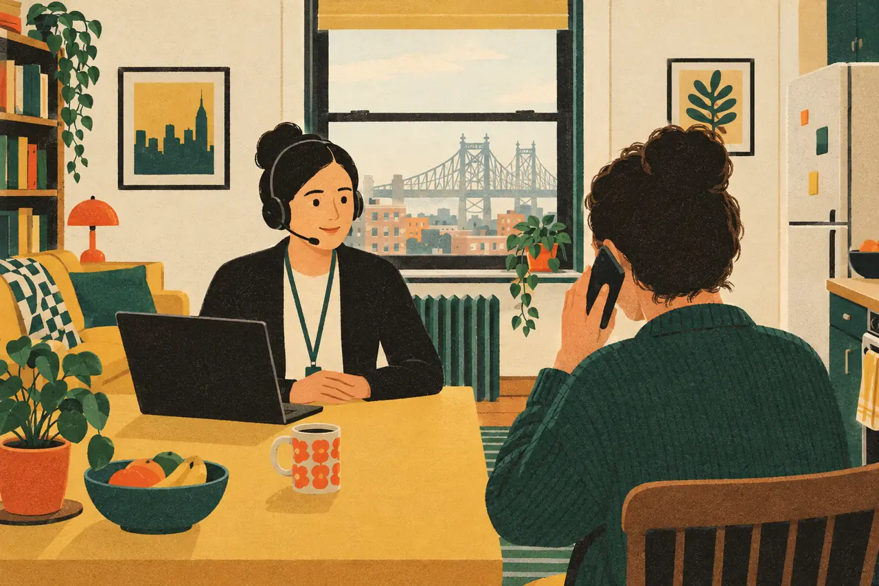 Calling customer service. You're on the phone with your cell phone company from your apartment in Queens, trying to sort out a charge you don't recognize on this month's bill.