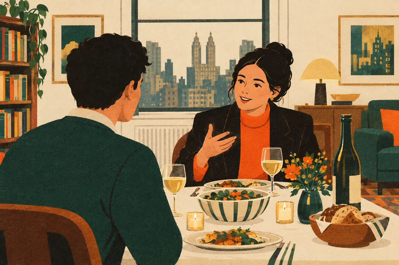 Dinner party checkpoint. You're at a dinner party in a friend's apartment on the Upper West Side, seated next to a curious New Yorker.
