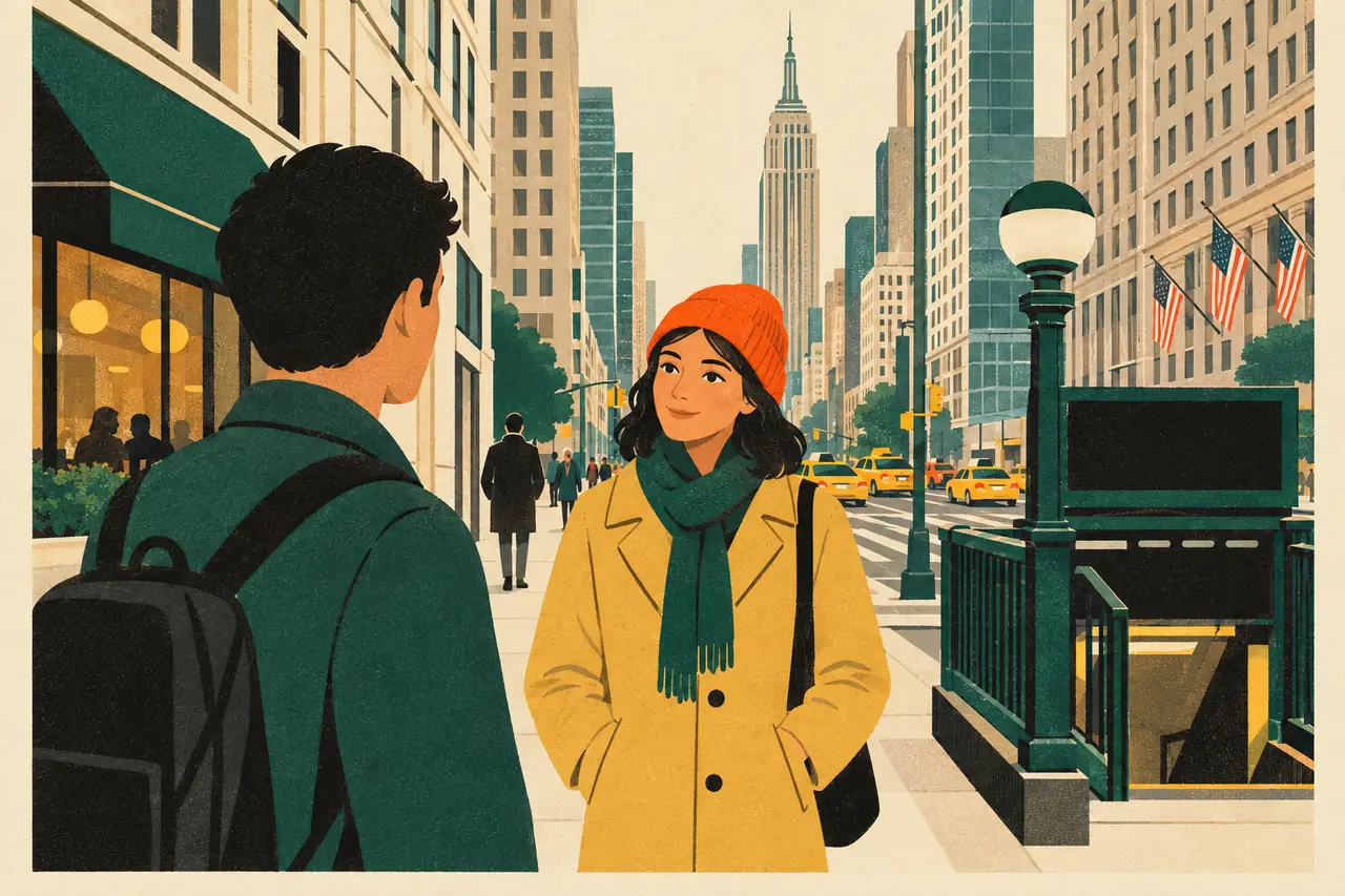 Ask for directions. You are lost in Midtown Manhattan and need to ask someone on the street how to get to the nearest subway station.