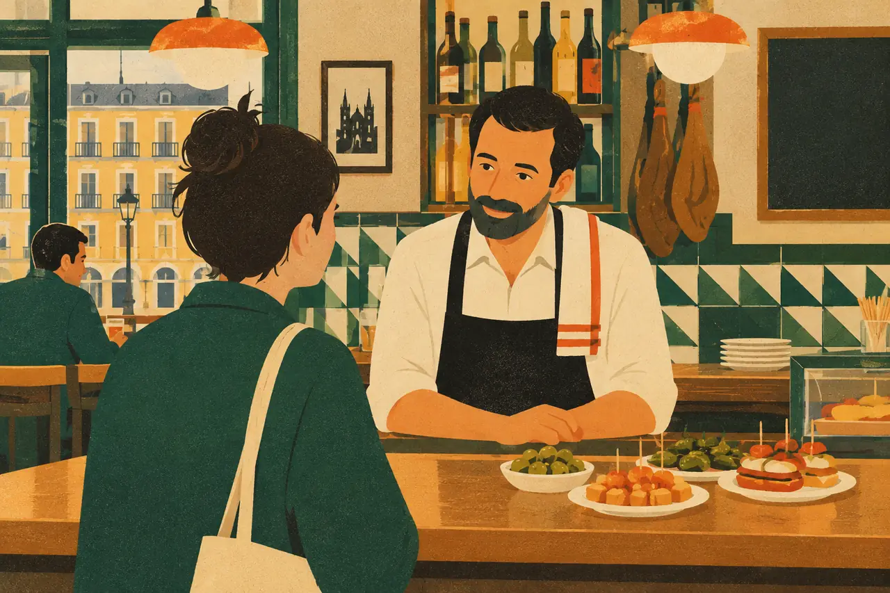 What's in it?. You are at a tapas bar in Madrid and a dish on the board sounds great, but you cannot eat shellfish and you hate onion.