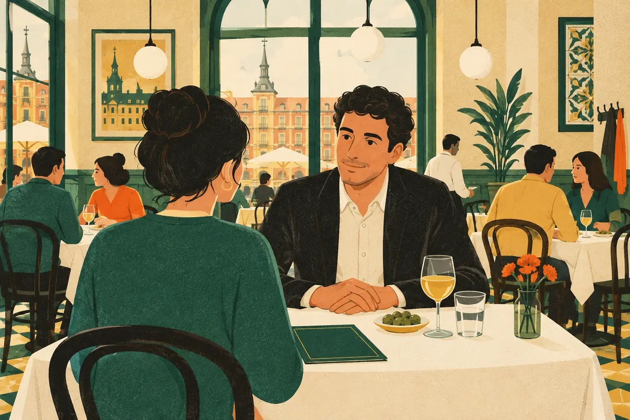 Ordering a meal. It is two in the afternoon and you sit down at a busy neighbourhood restaurant in Madrid.