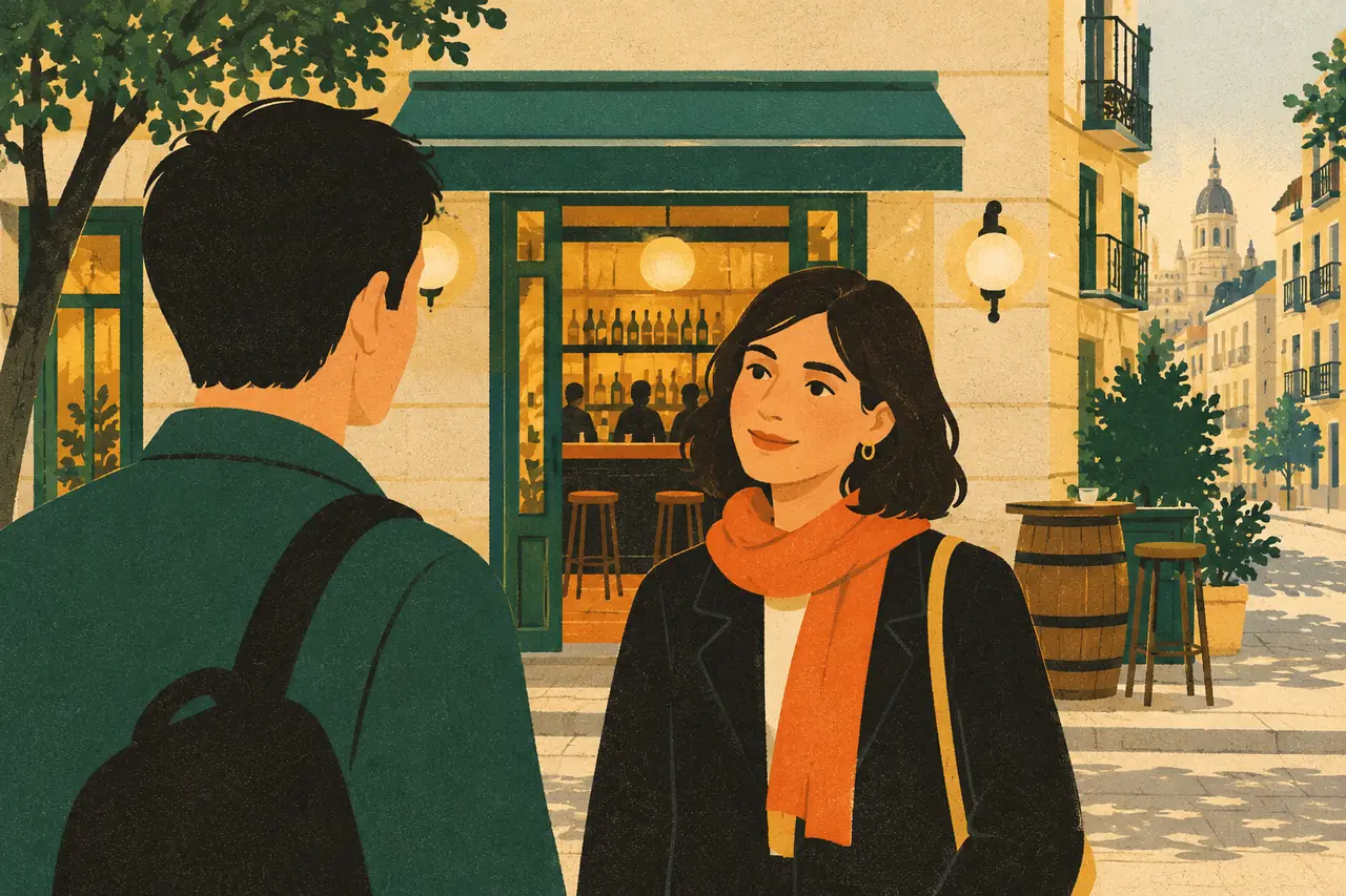 Making plans. You are saying goodbye to a Spanish friend outside a bar in Madrid and you want to fix a coffee together this week.