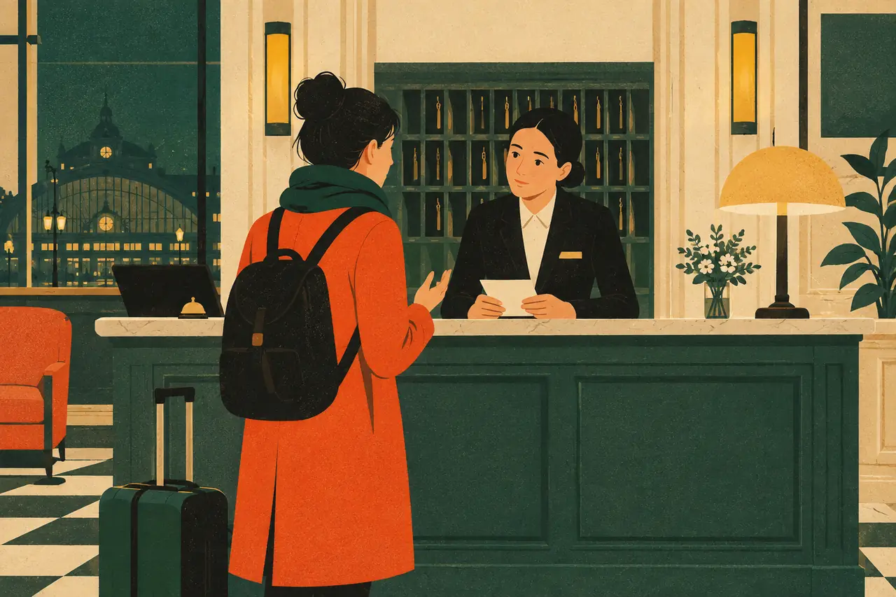 Arrival day chaos. Your train from Barcelona reaches Madrid two hours late, so you arrive at your hotel near Atocha at midnight and the receptionist cannot find your booking.