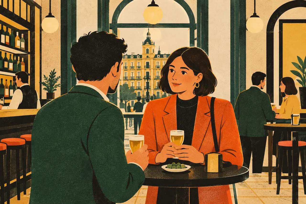 The networking event. You are at an after-work networking evening in a Madrid bar, caña in hand.
