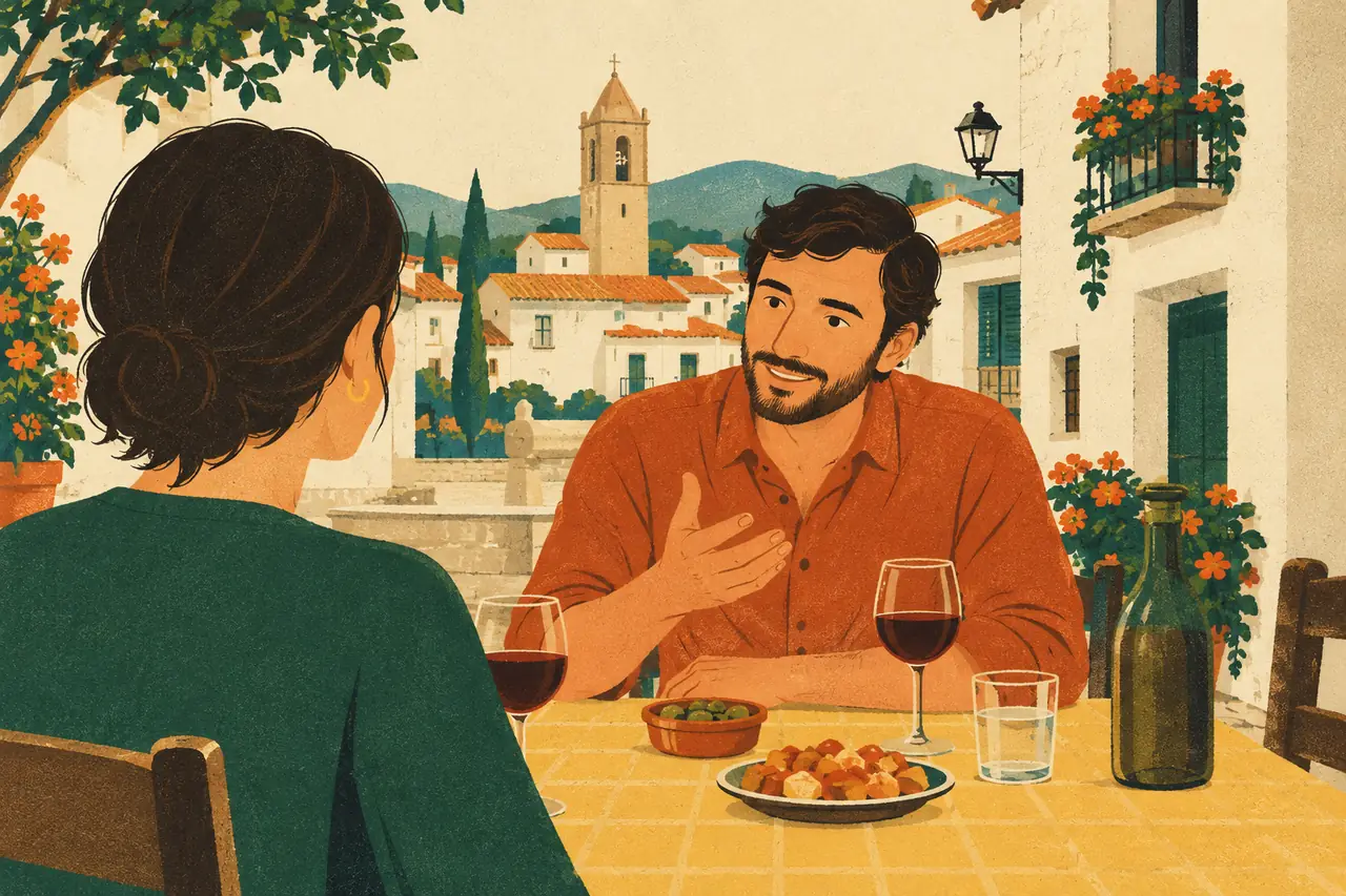 Friendly debate. You are deep into the sobremesa and a friend insists that life in a pueblo beats the city, hands down.