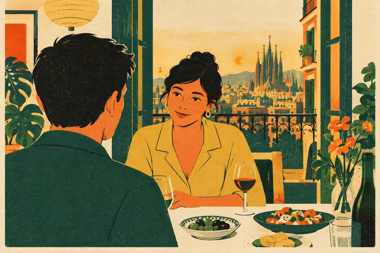 Meet someone new. At a friend's dinner party in Barcelona, you are introduced to someone who does not speak English.