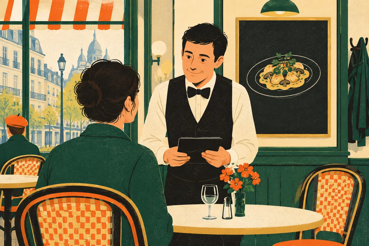 What's in it?. You are at a small Paris brasserie and the dish on the chalkboard sounds great, but you cannot eat pork.