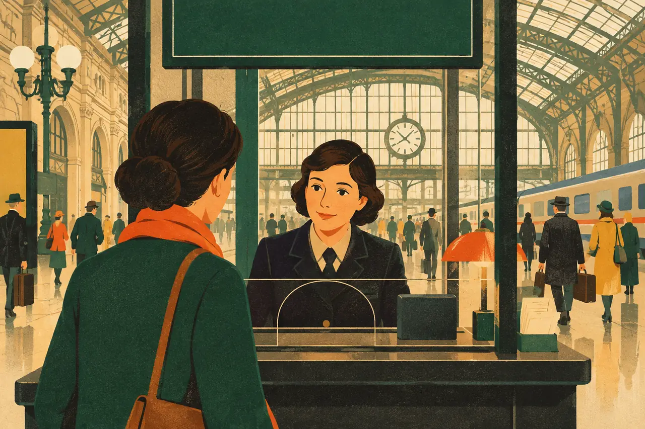Buying a ticket. You are at the ticket window in a busy Paris station and you need to get to Lyon today.