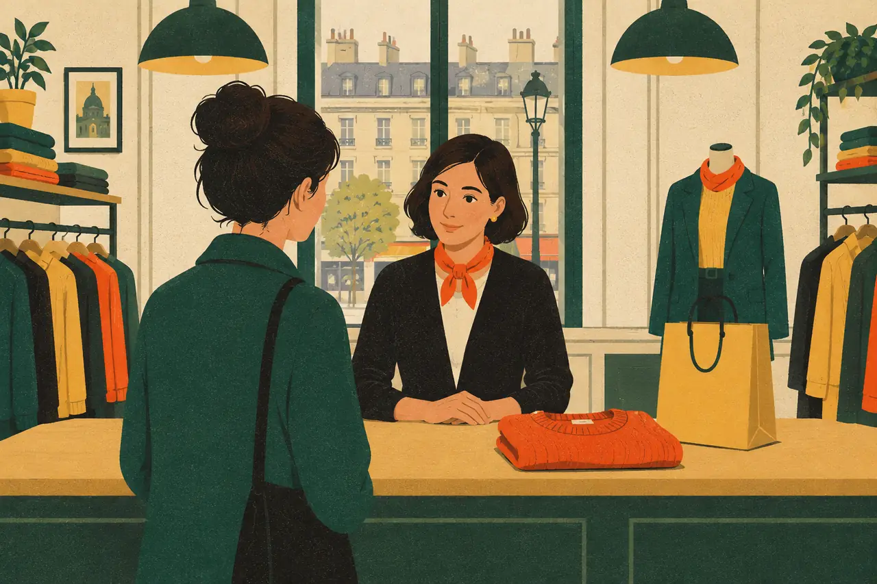 Returns and problems. You are back at the same Paris shop two days later.