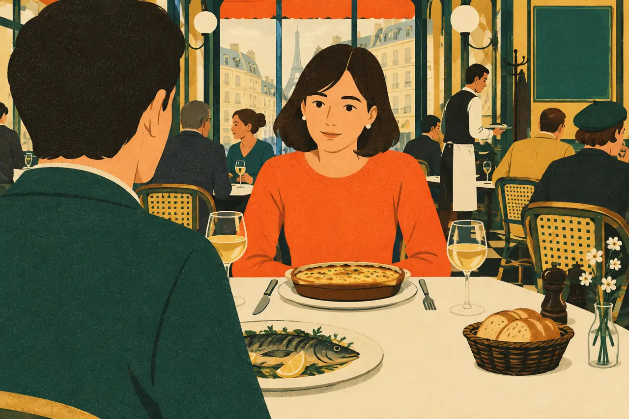 Sending it back nicely. Your main course arrives at a busy Paris bistro, but it's the wrong dish and your friend's gratin is lukewarm.