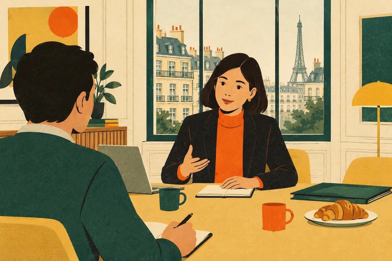A meeting moment. You are in a team meeting at a Paris agency, deciding when to launch a campaign.