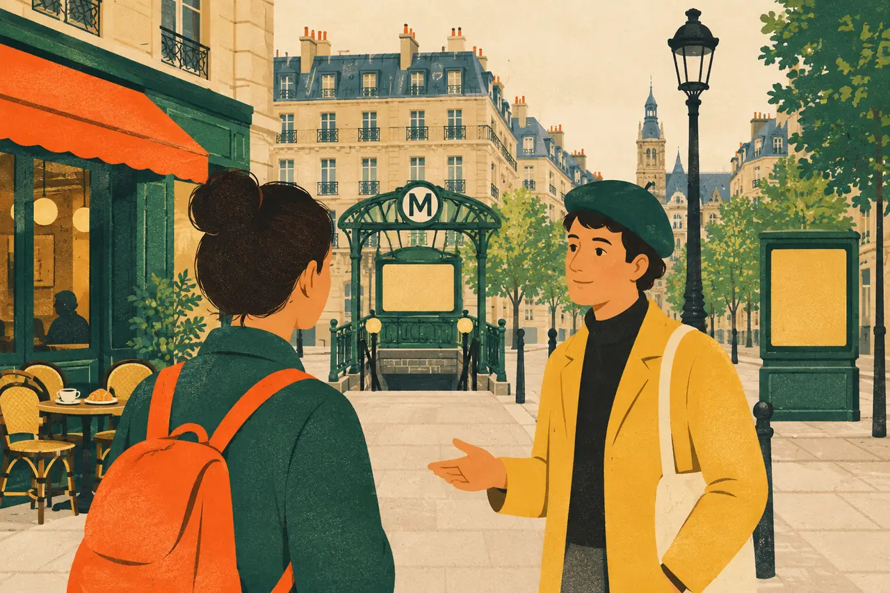Ask for directions. You are near the Marais in Paris and need to find the nearest metro station before your museum slot.
