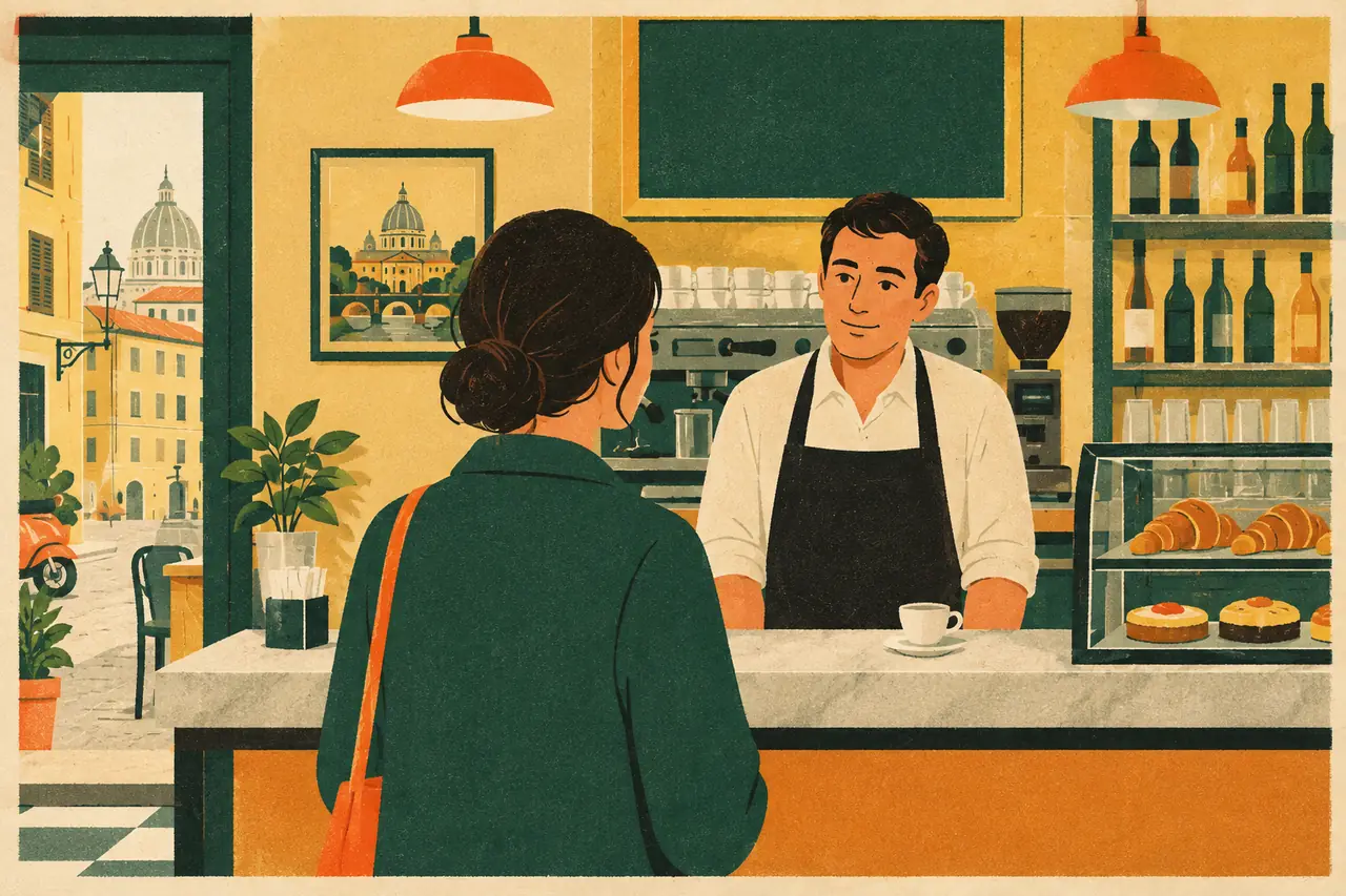 Hello and goodbye. You step into a neighbourhood bar in Rome for a morning coffee and the barista looks up at you.