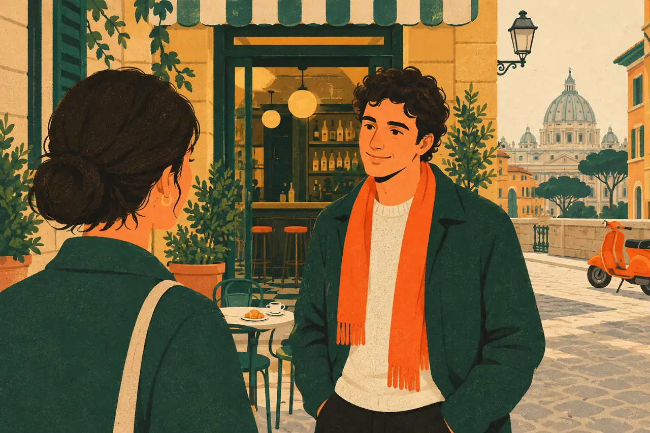 Making plans. You are saying goodbye to an Italian friend outside a bar in Rome and you want a coffee together this week.