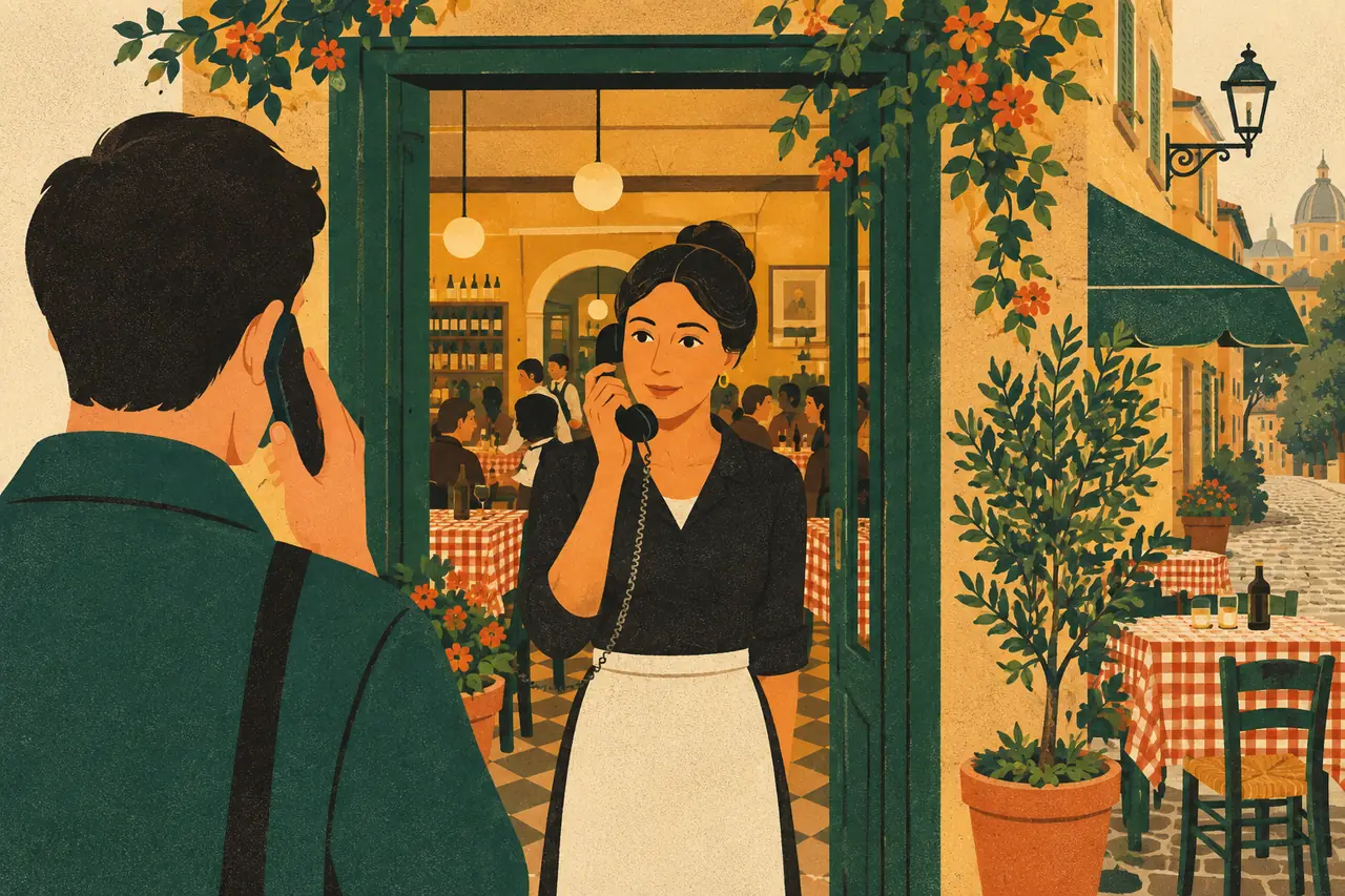 Booking a table. You call a busy trattoria in Trastevere to book a table for two tonight.