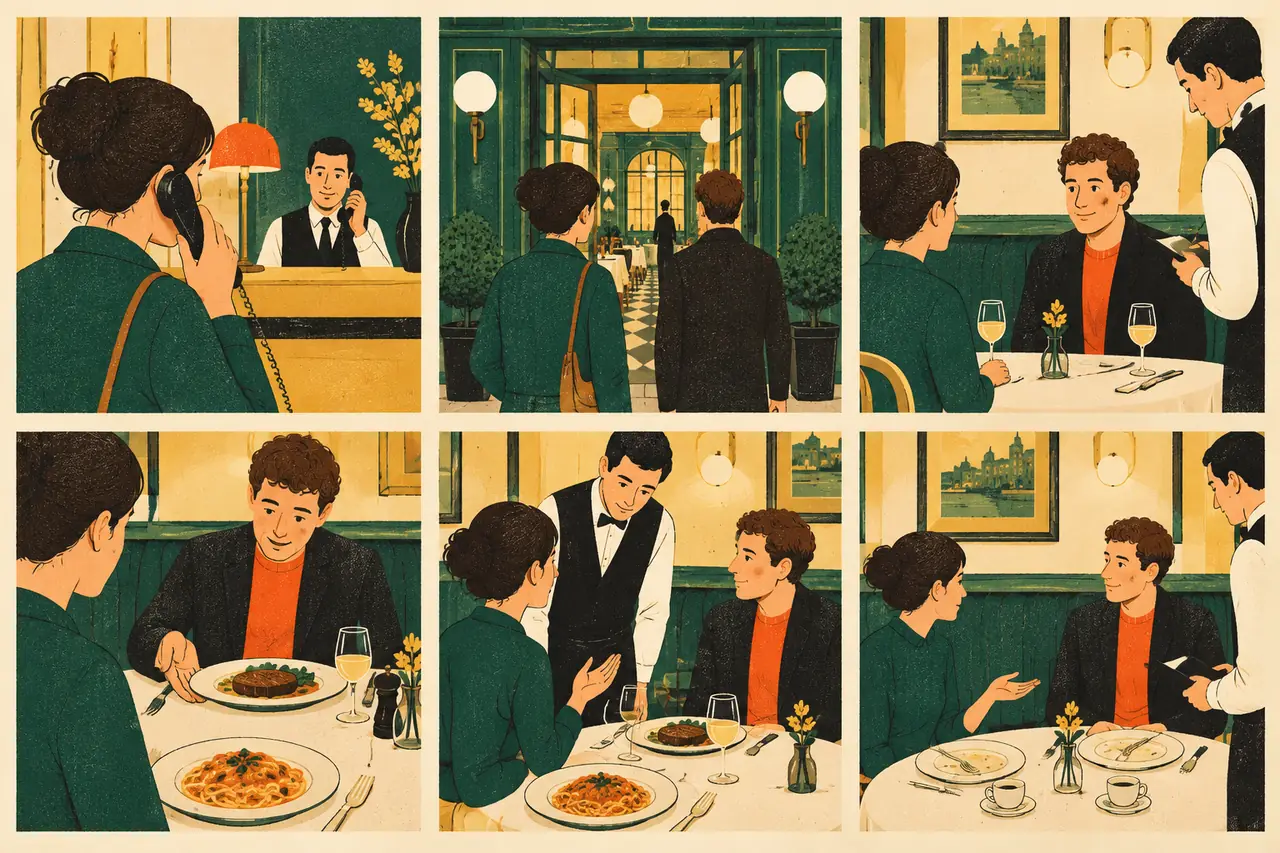 The dinner out. You book a table by phone for tonight, arrive and get seated, order for two, and one plate comes out wrong.