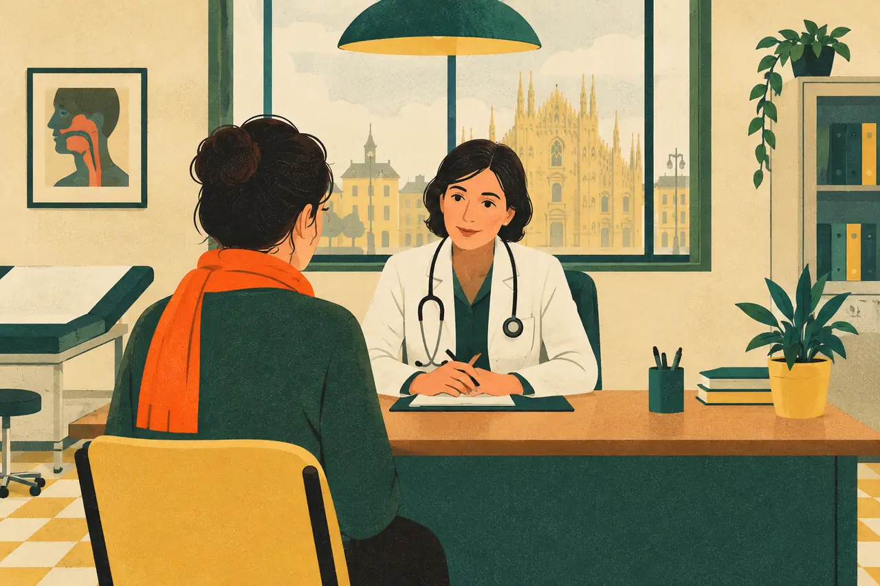 Seeing a doctor. You call your local studio medico in Milan to get a slot this week, then sit down in front of the doctor with a throat that has hurt since Monday.