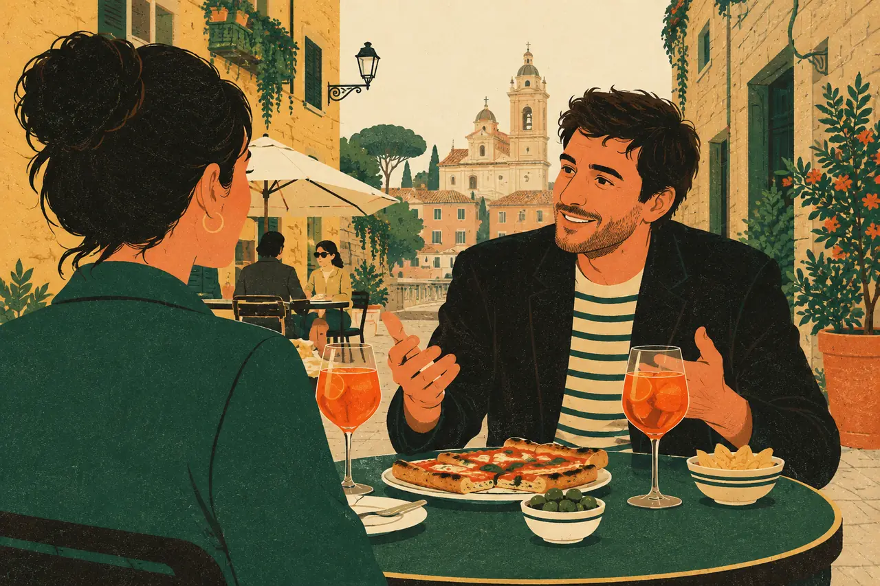 Friendly debate. You are at an aperitivo in Trastevere and a friend insists that Roman pizza beats Neapolitan and that city life beats the countryside.