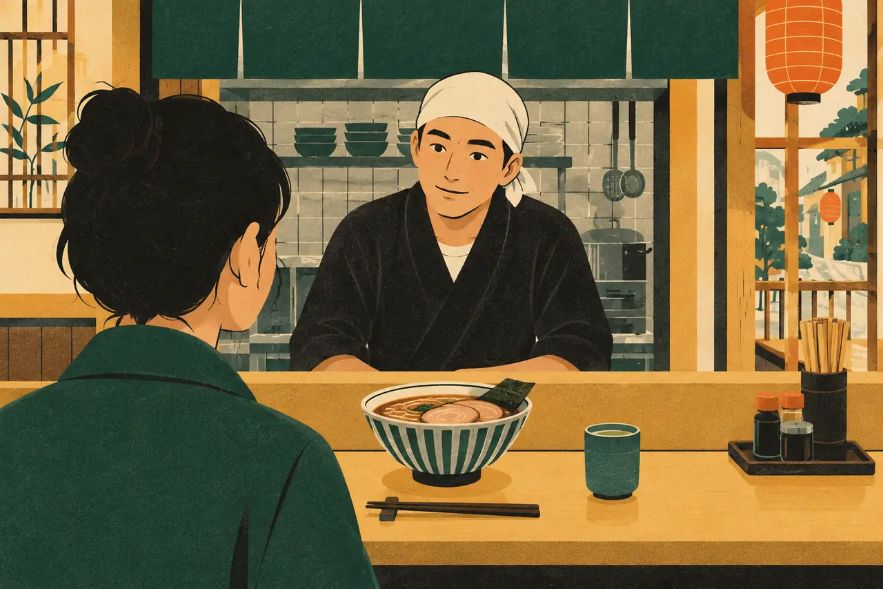 What's in it?. You are at a small ramen shop in Tokyo and one bowl looks perfect.