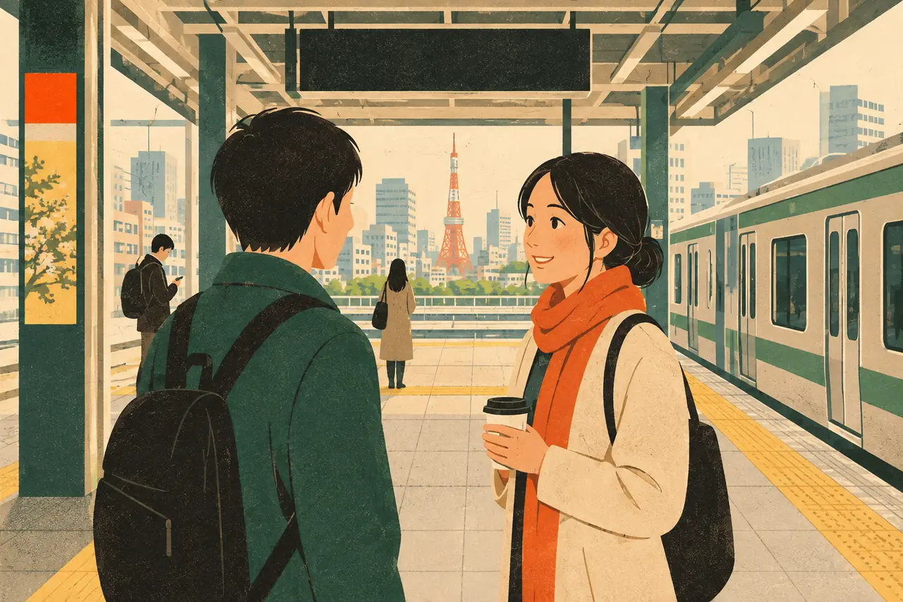 Coffee with a friend. On a Tokyo station platform you run into someone you met once at a language exchange.
