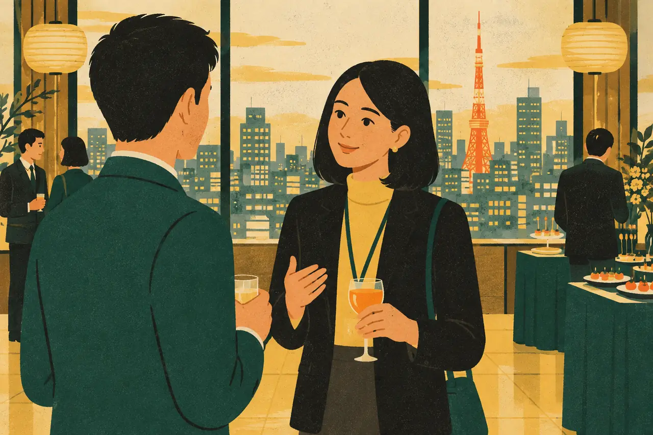 The networking event. You are at an industry networking evening in Tokyo, drink in hand, and a stranger turns to you.