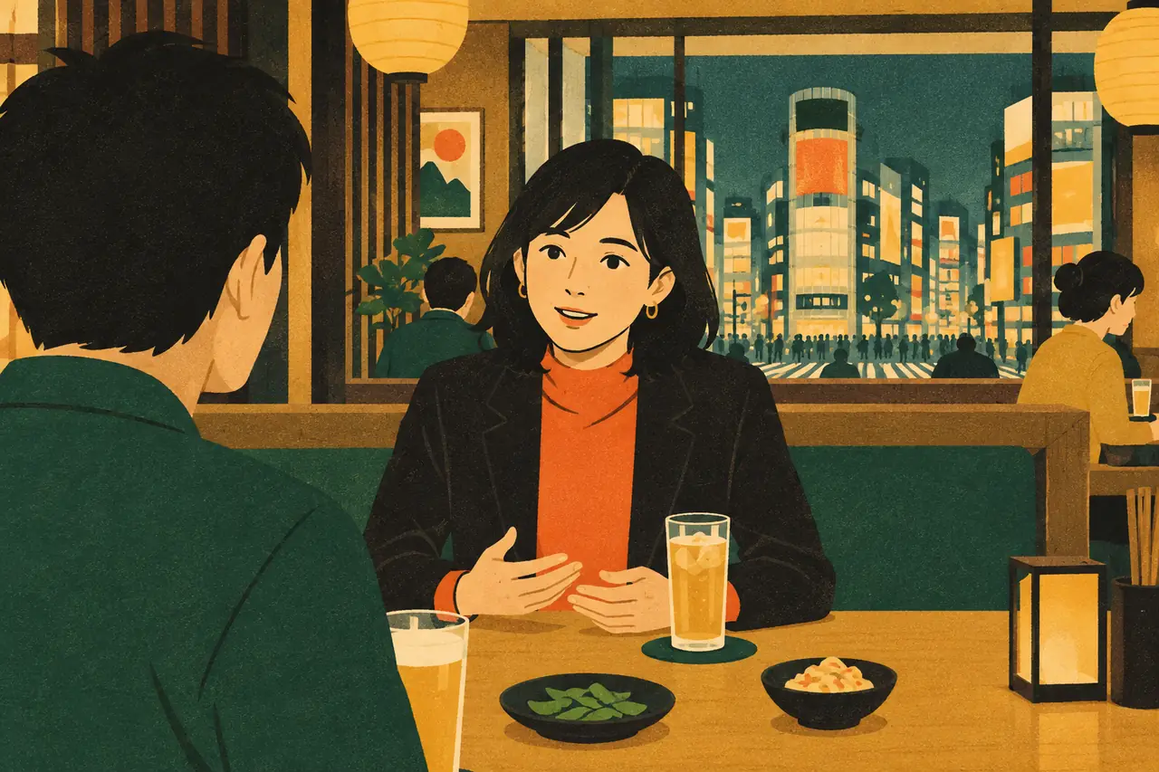 Goals & plans. Over drinks in Shibuya after work, a colleague asks why you started studying Japanese and what you want to be doing a year from now.